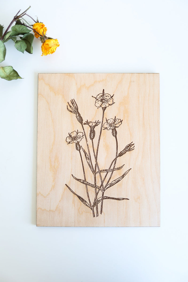 Wooden Wildflower Panel Wall Art  |  forest decor botanical cottagecore rustic farmhouse home decor gallery wall wildflower art cabincore