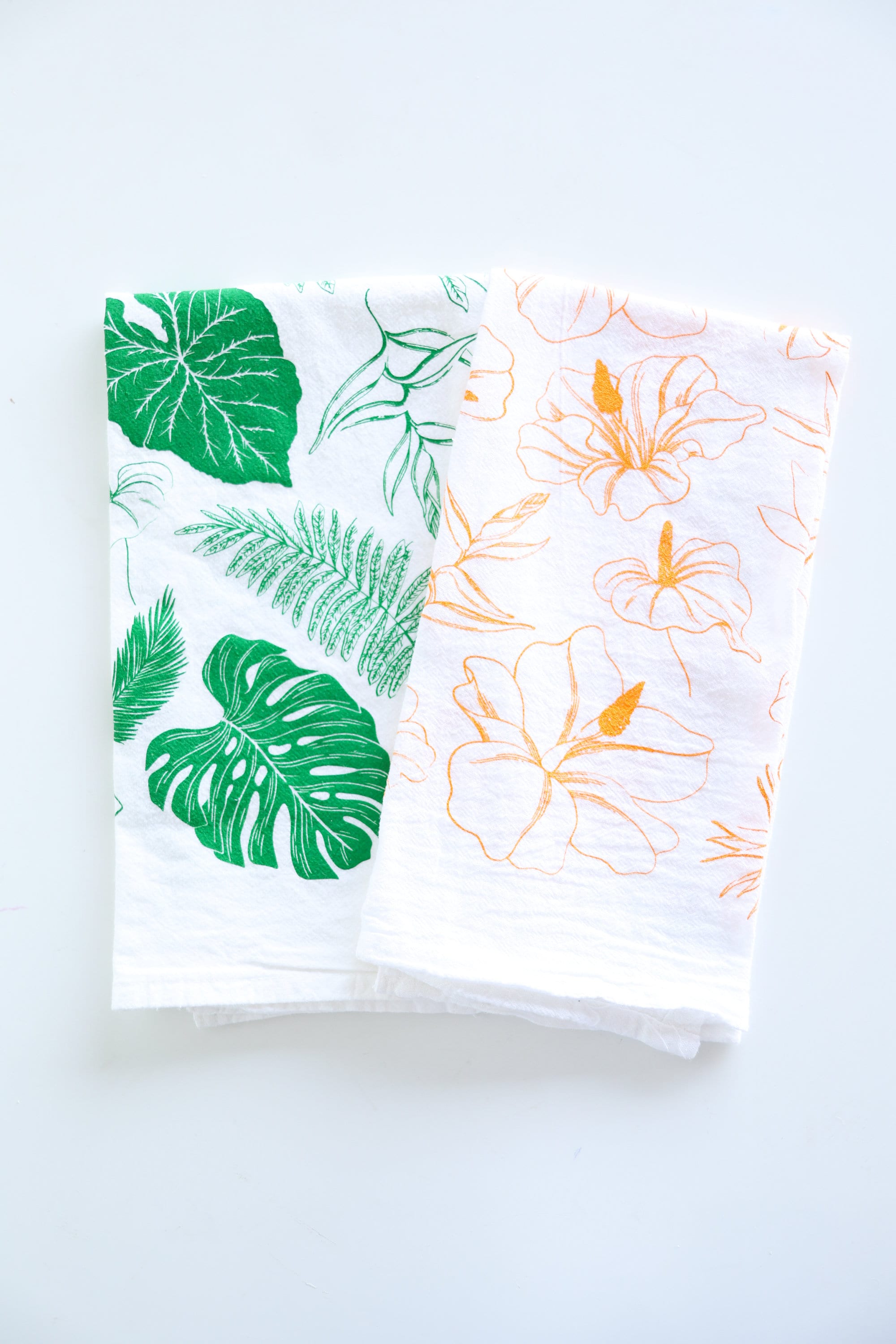 Tropical Leaves Tea Towel  |  monstera palm house plant lover floral flour sack kitchen dish towel hand towel