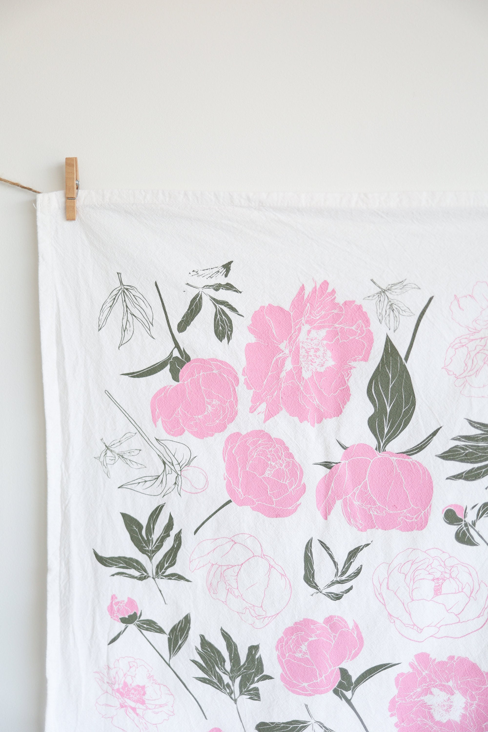 Peony Tea Towel  |  cottagecore blush peony farmhouse mothers day flour sack tea towel floral peonies dish towel kitchen garden lover gift