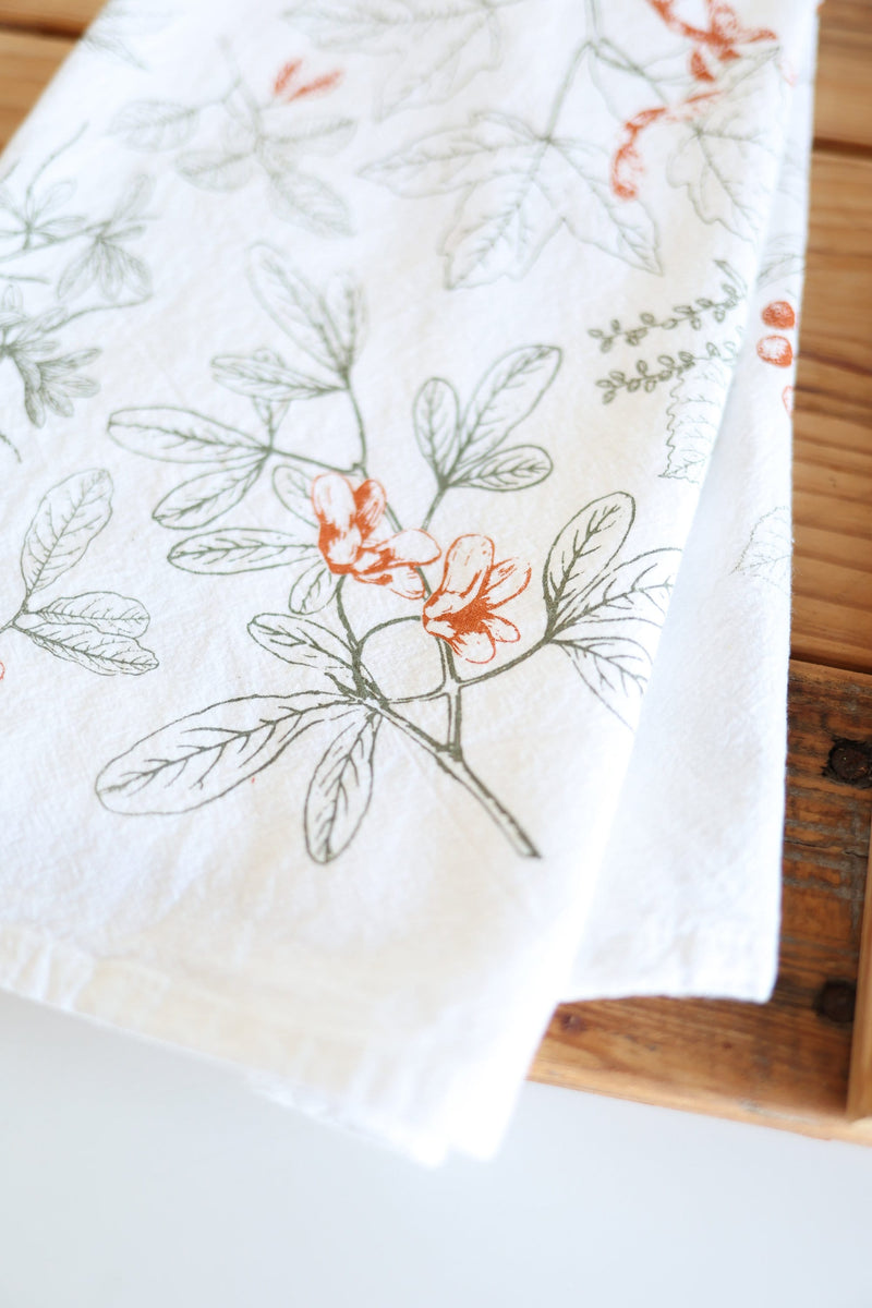 Tree Treasures Tea Towel  |  cottagecore forest mothers day flour sack tea towel tree treasures dish towel kitchen forest finds