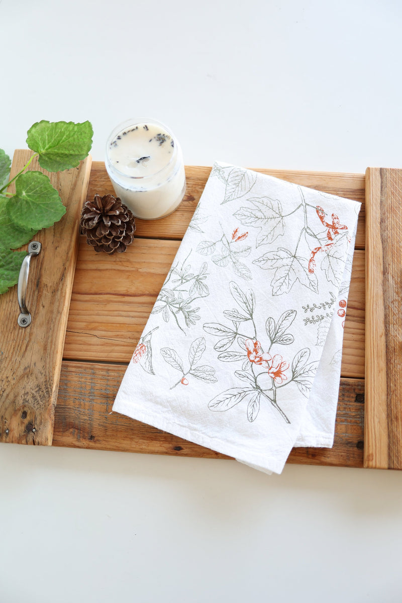 Tree Treasures Tea Towel  |  cottagecore forest mothers day flour sack tea towel tree treasures dish towel kitchen forest finds