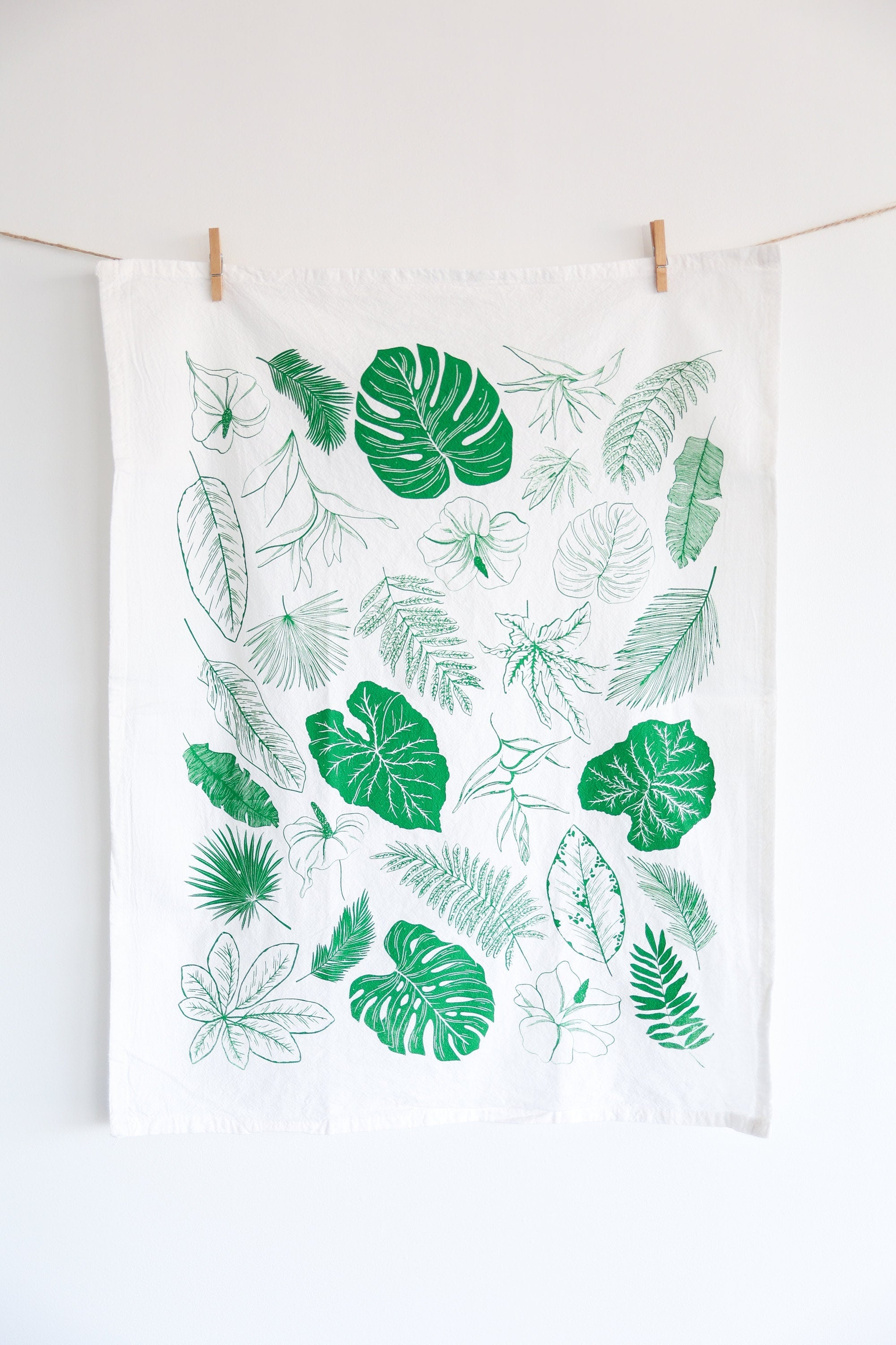 Tropical Leaves Tea Towel  |  monstera palm house plant lover floral flour sack kitchen dish towel hand towel