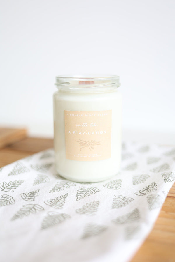 Hand-Poured Soy Candle - Vanilla "A Stay-cation" | cozy scented candle gift natural candle handmade wood wick warm vanilla