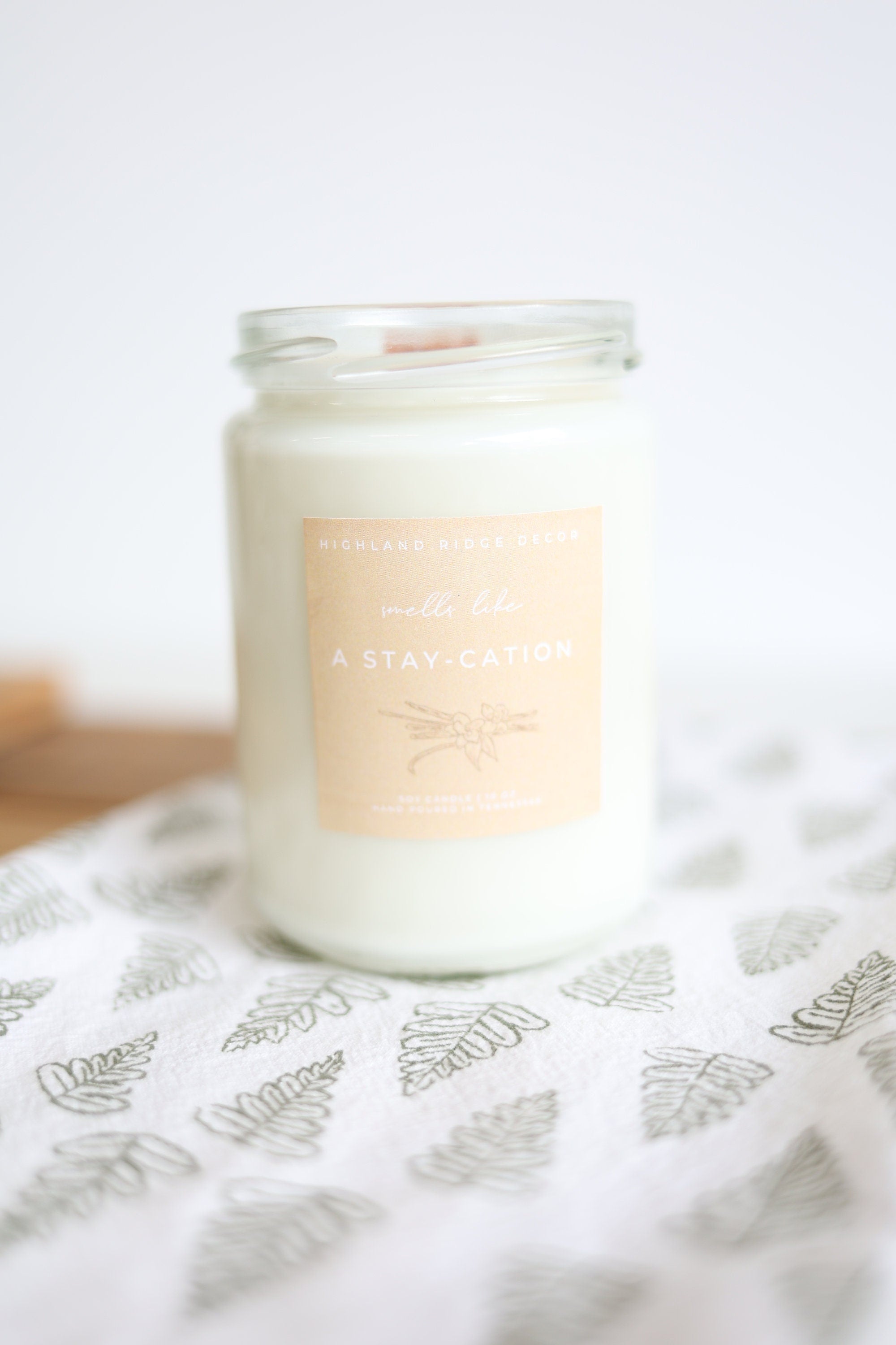 Hand-Poured Soy Candle - Vanilla "A Stay-cation" | cozy scented candle gift natural candle handmade wood wick warm vanilla