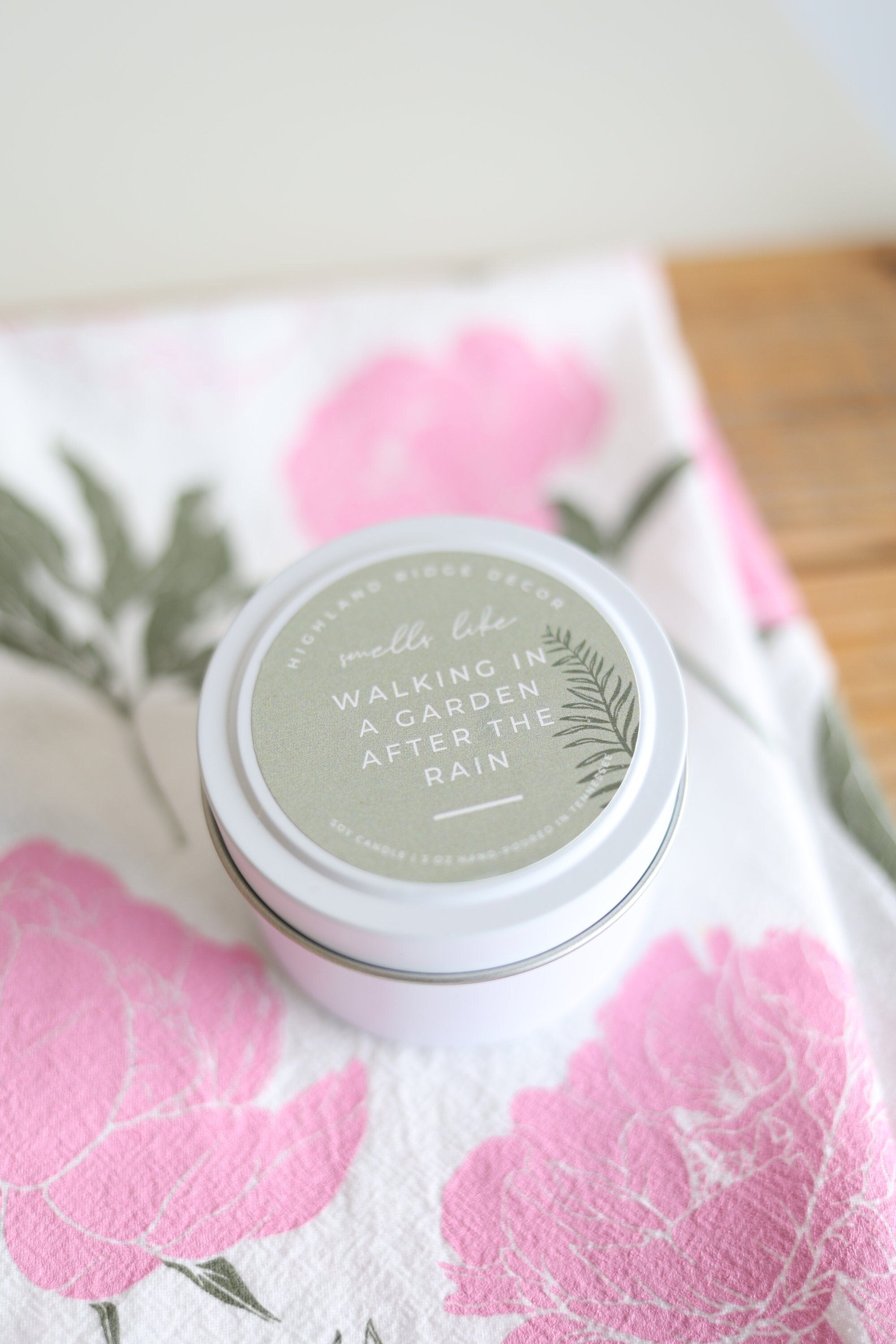 Hand-Poured Soy Candle - "Walking In A Garden After The Rain" Tin | cozy scented candle natural candle handmade wood wick earthy