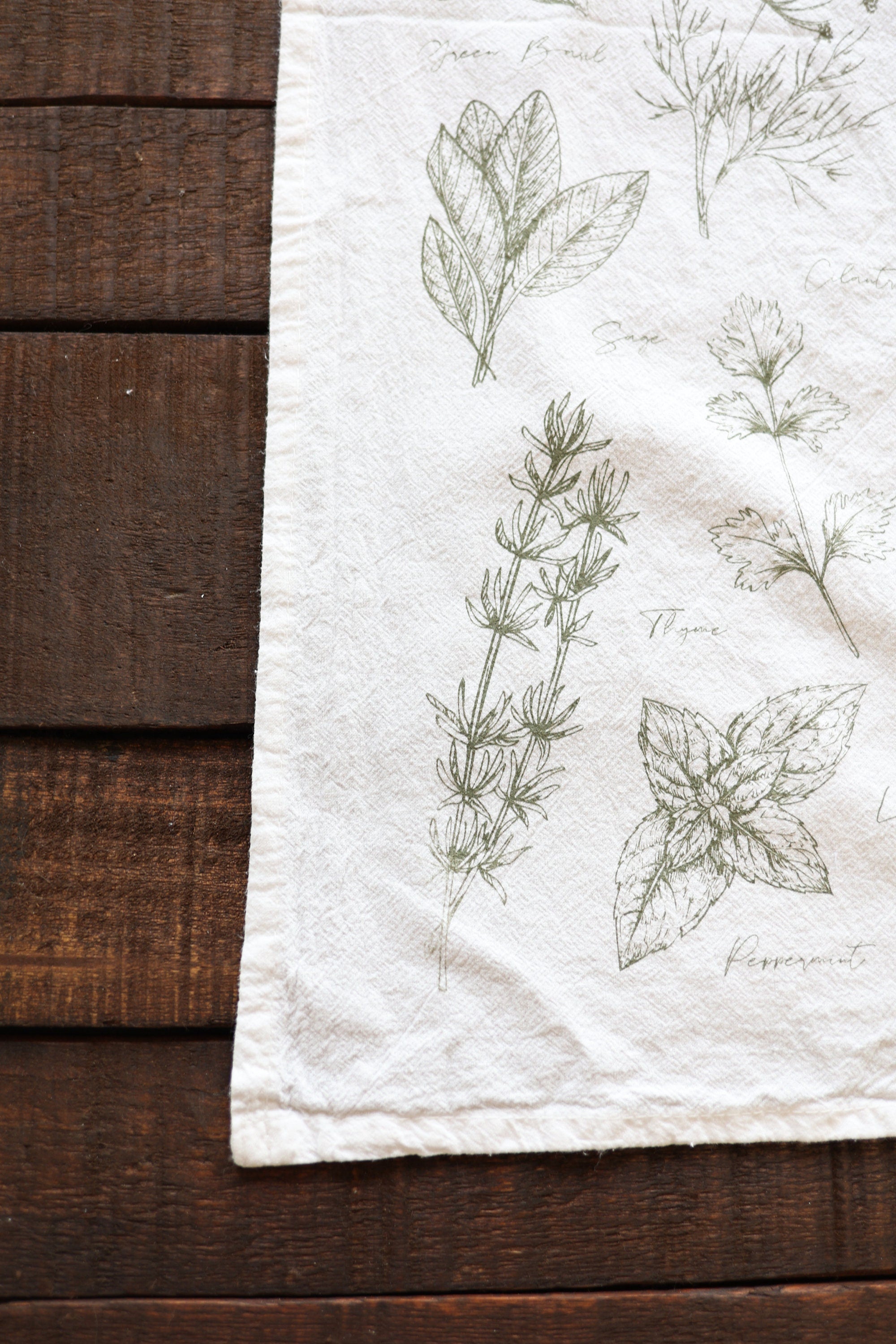 Kitchen Herbs Tea Towel | wild garden herbs cottagecore flour sack tea towel botanical decor greenery plant art cooking herbs spices