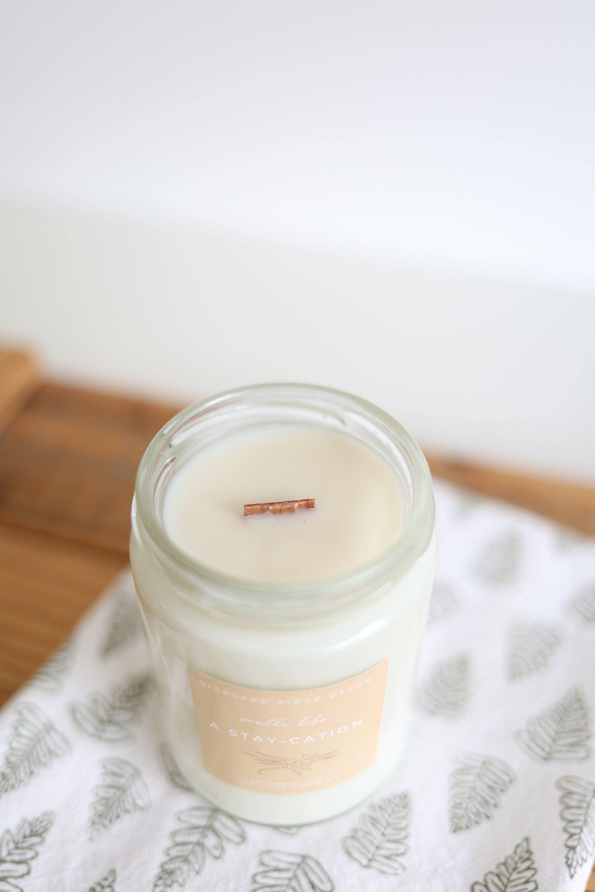 Hand-Poured Soy Candle - Vanilla "A Stay-cation" | cozy scented candle gift natural candle handmade wood wick warm vanilla