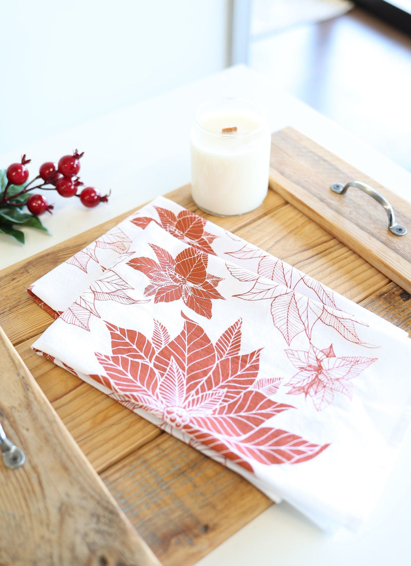 Poinsettia Tea Towel | poinsettia red holiday tea towel flour sack tea towel decor plant art holiday flower Christmas gift decor