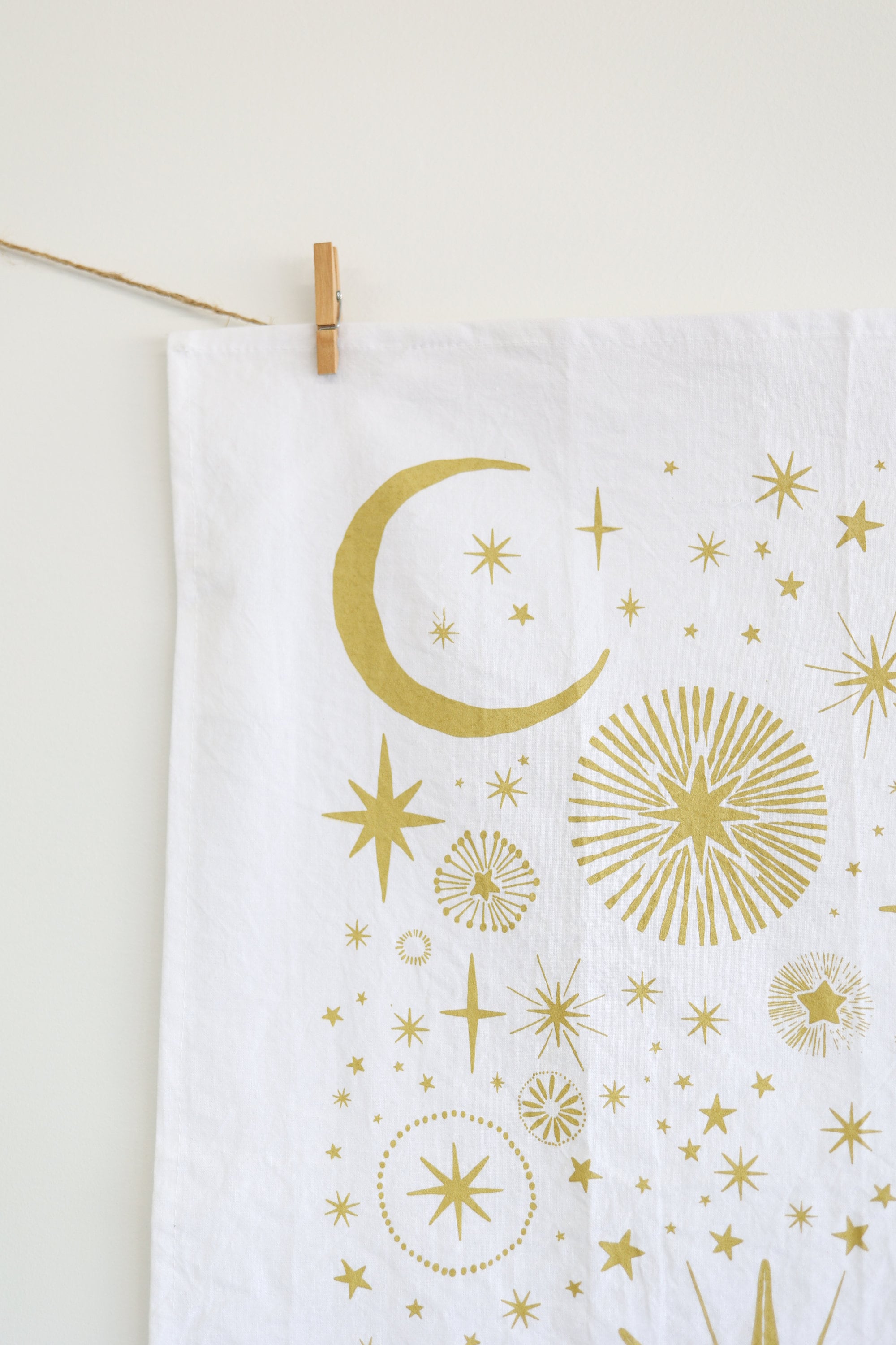 Starlight Tea Towel | star tea towel celestial sky gold stars flour sack tea towel star art kitchen star decor holiday stars
