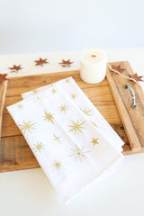 Starlight Pattern Tea Towel | star tea towel celestial sky gold stars flour sack tea towel star art kitchen star decor holiday stars