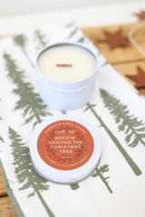 Hand-Poured Soy Candle - Orange Clove "Rockin' Around The Christmas Tree" Tin | cozy scented candle gift handmade holiday Christmas candle